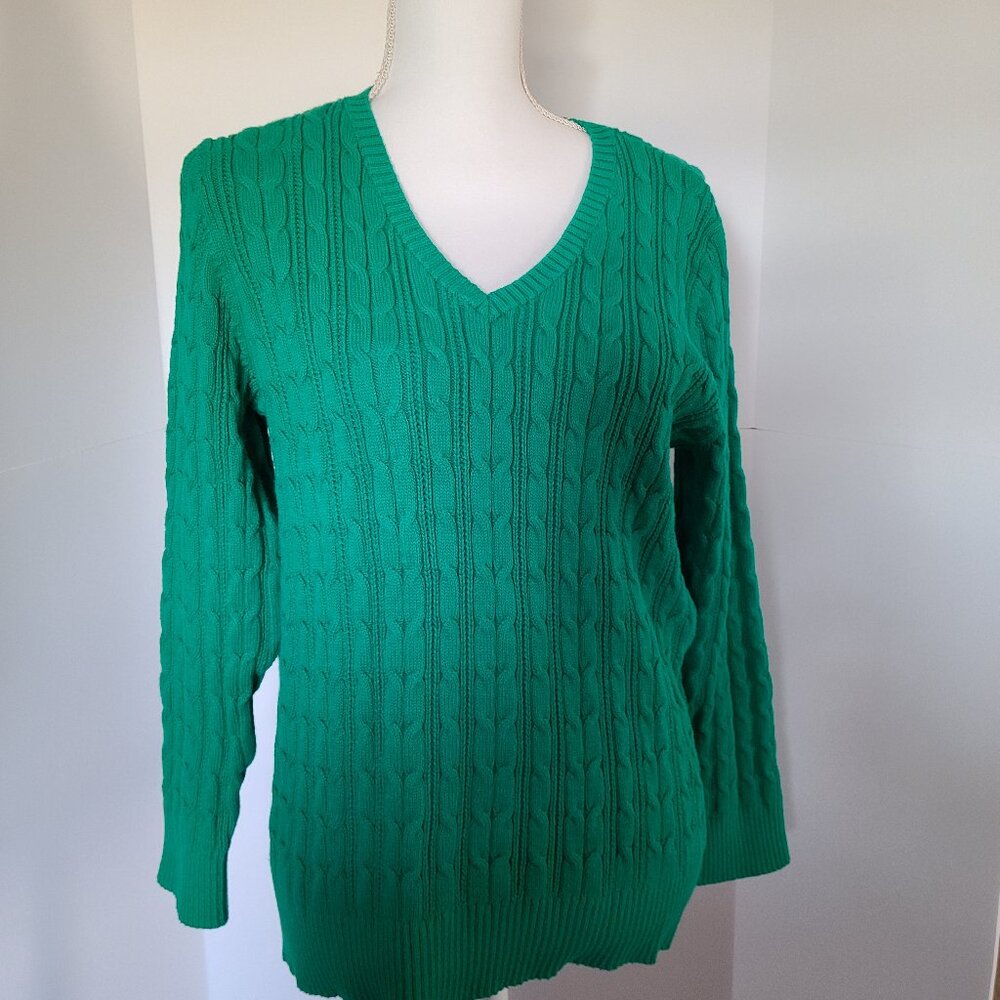 ST. JOHN'S BAY KELLEY GREEN SOFT  V-NECK COMFY CABLE KNIT SWEATER PXXL